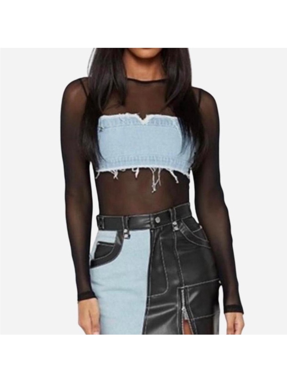 Maniere De Voir denim bodysuit and matching skirt